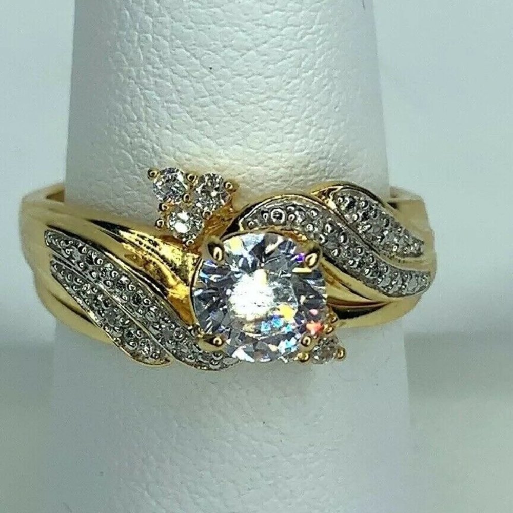 18K Gold-Plated Sterling Silver Cubic Zirconia  Round CZ Swirl Bridal Se…